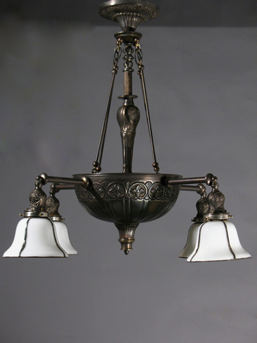 4-Light Chandelier with Slag Glass Shades